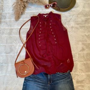 Maroon Sheer Sleeveless Top